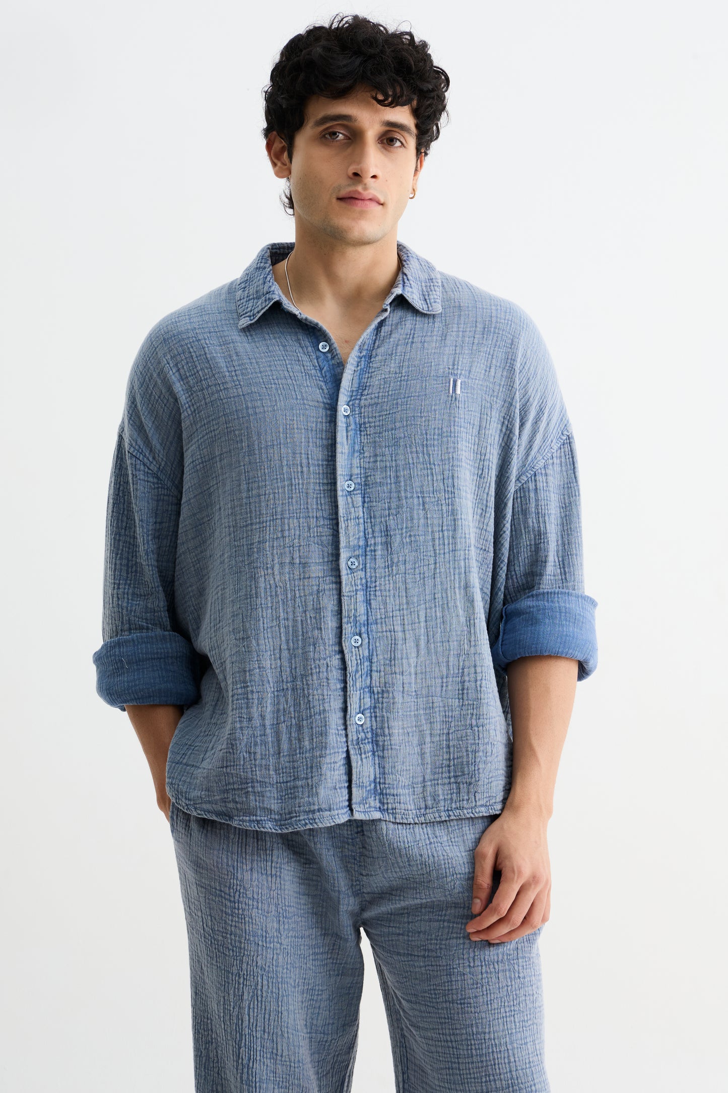 Light Blue Washed Gauze Shirt