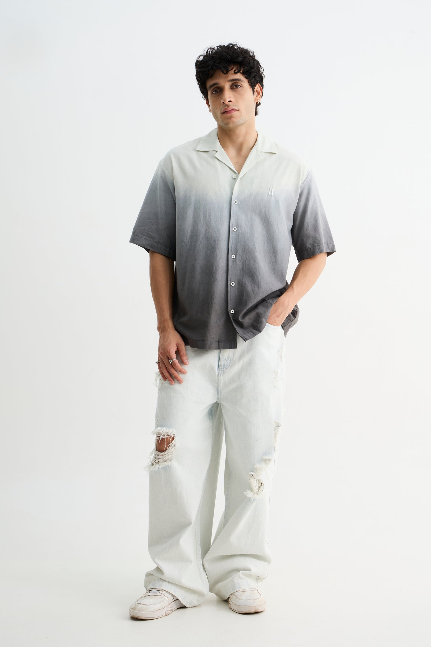 Grey Ombre Half Sleeve Shirt