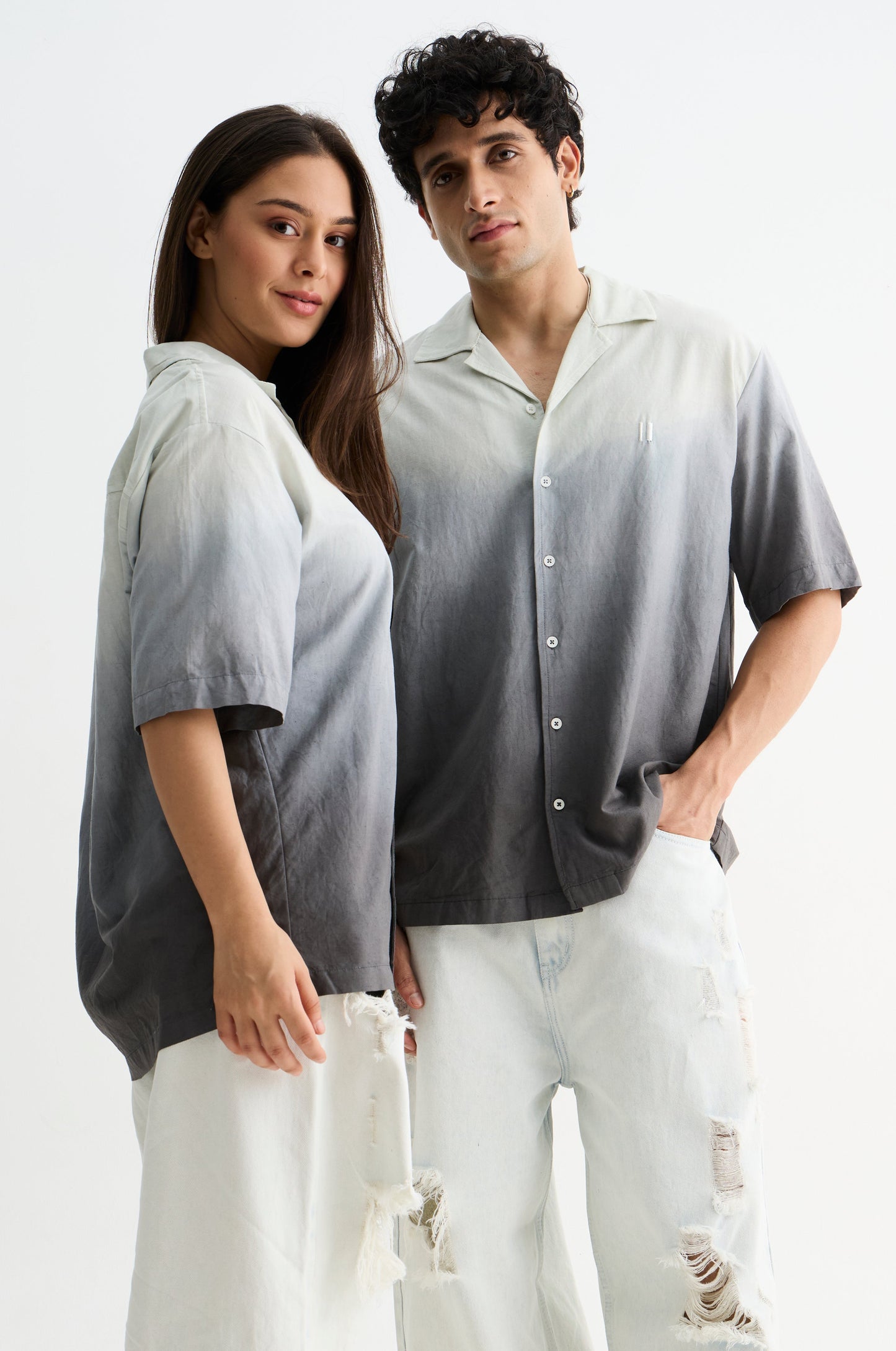 Grey Ombre Half Sleeve Shirt