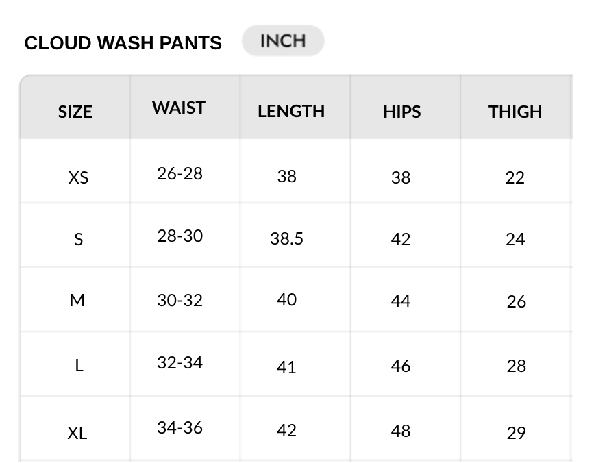 Size chart - INCH