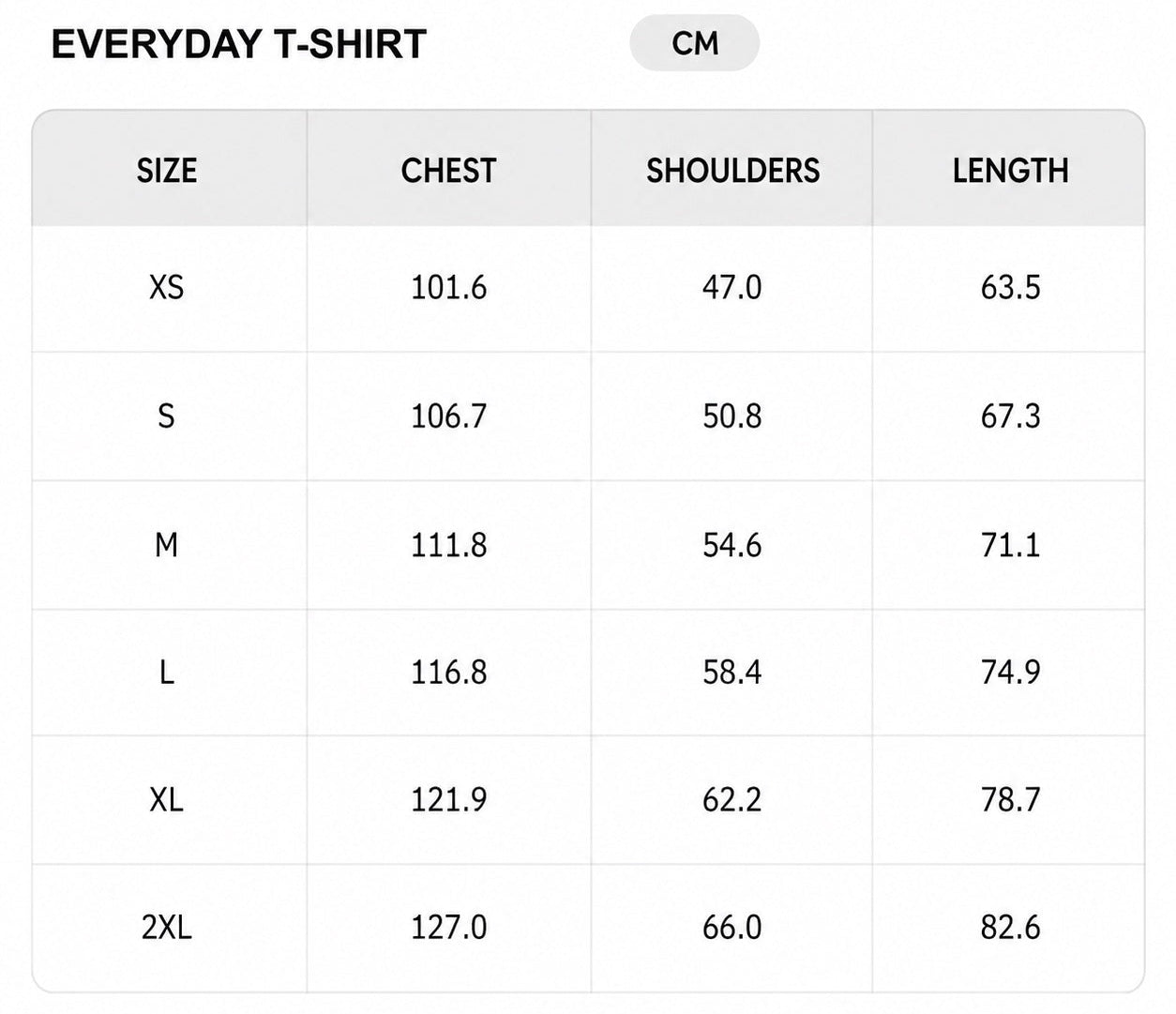 Size chart - CM