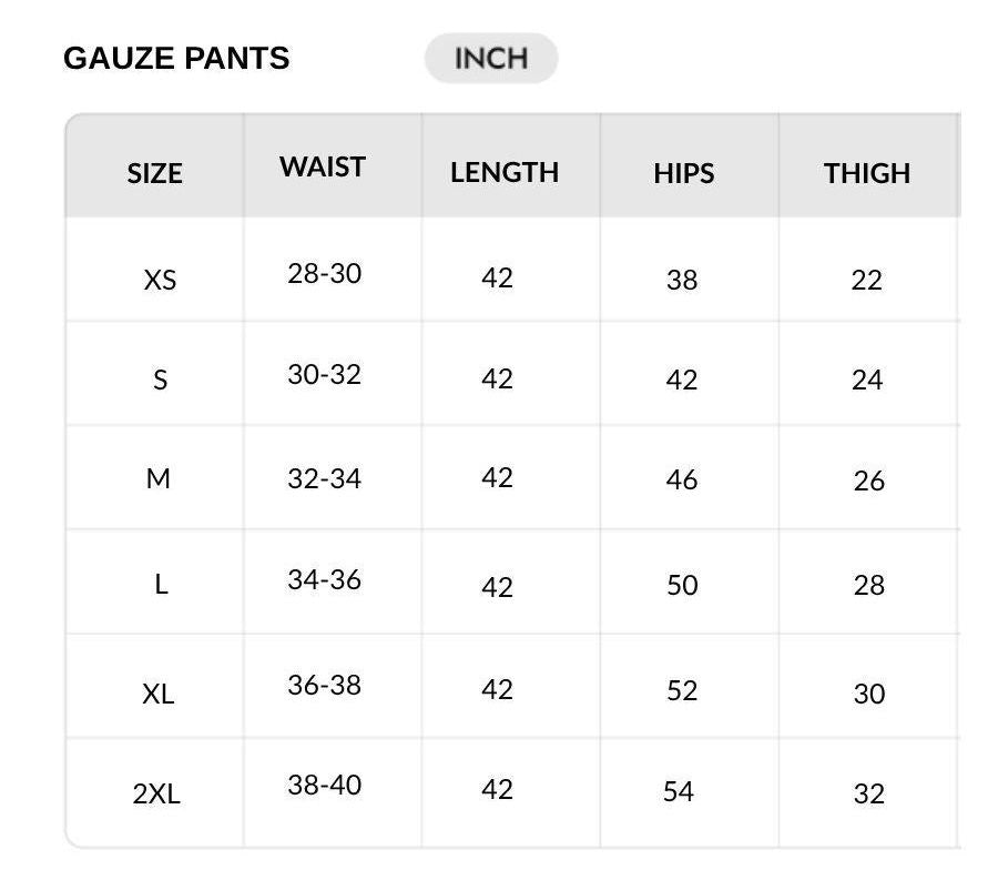 Size chart - INCH