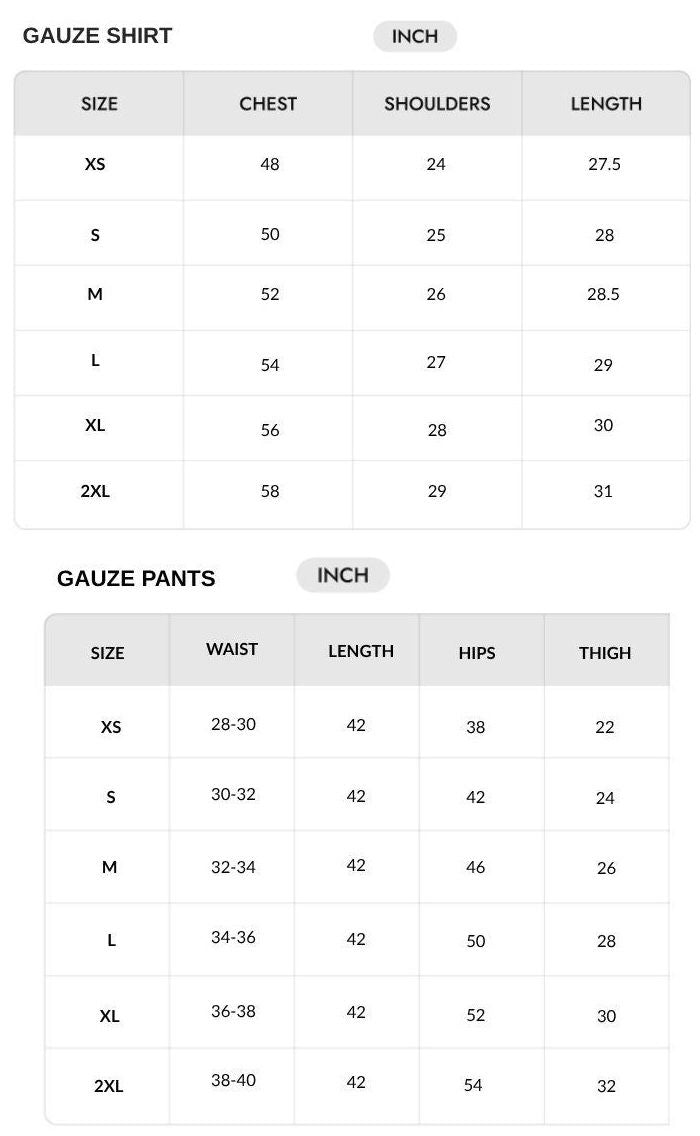 Size chart - INCH