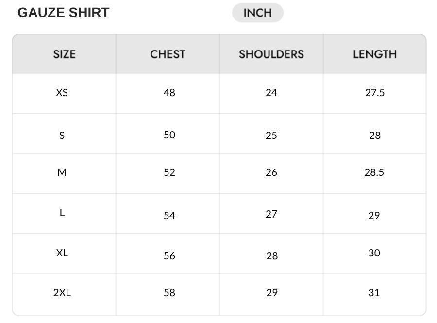Size chart - INCH