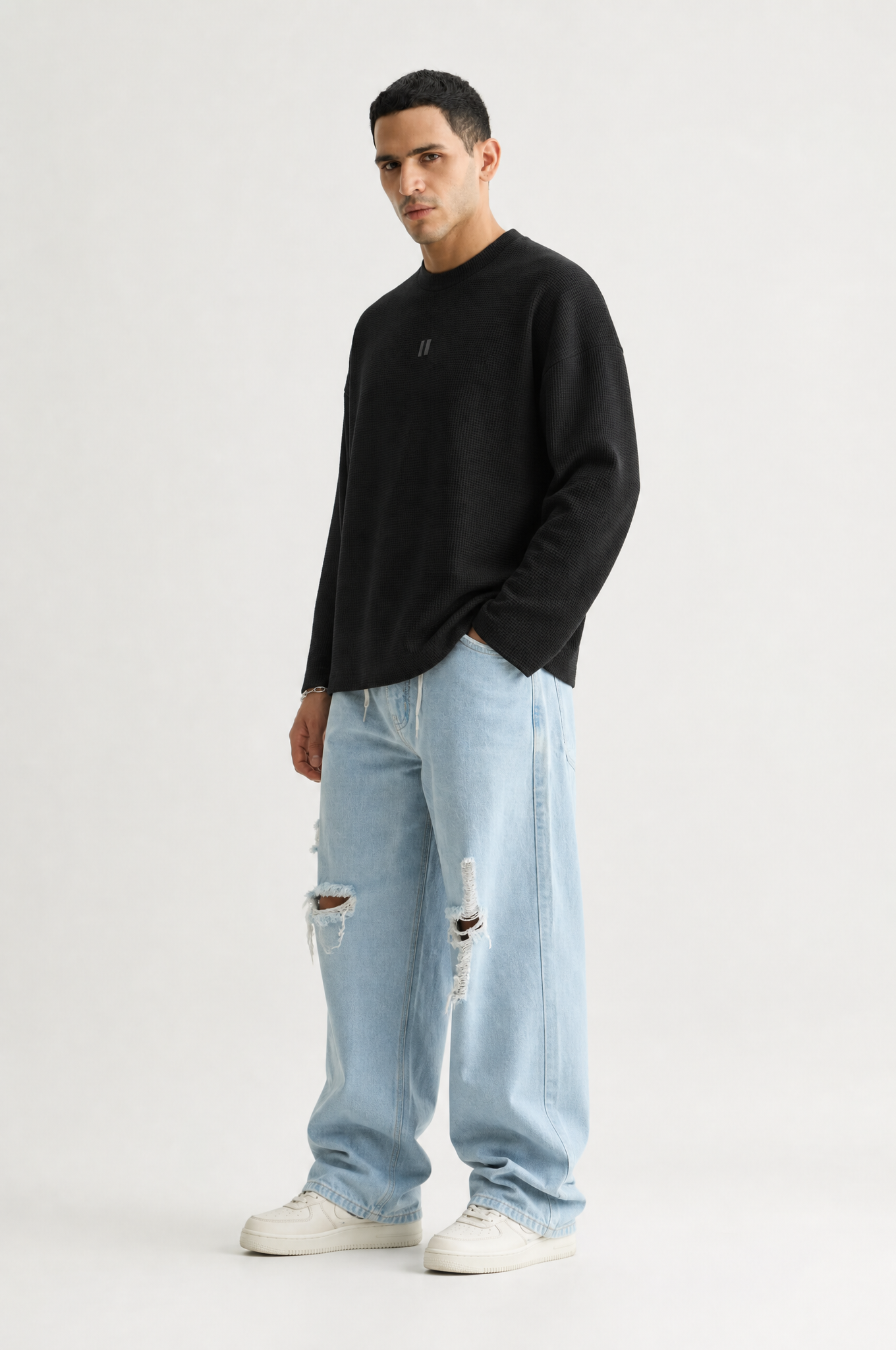 Black Waffle Full Sleeve T-shirt