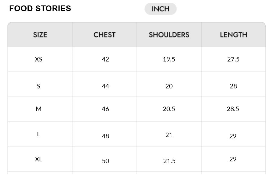 Size chart - INCHES