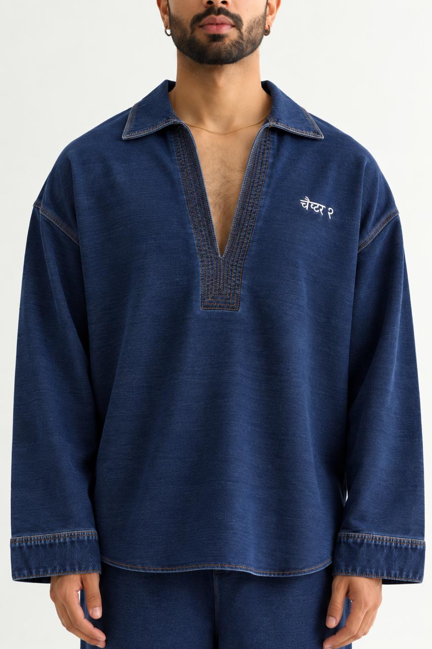 Indigo Denim Kurta Set - Close-up