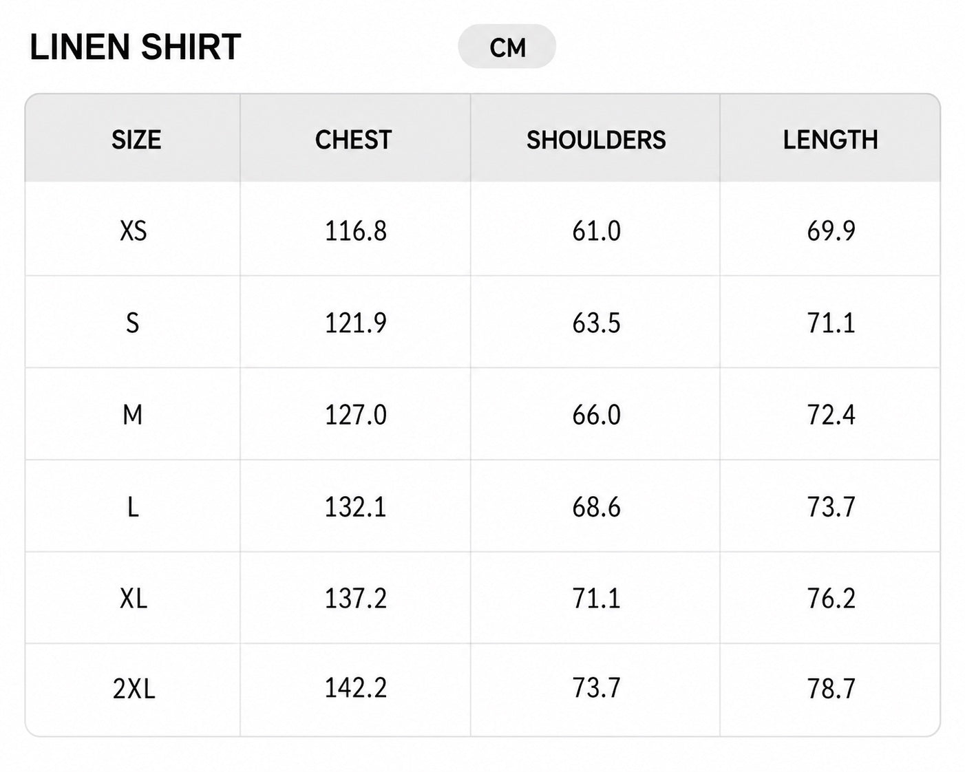 Size chart - CM