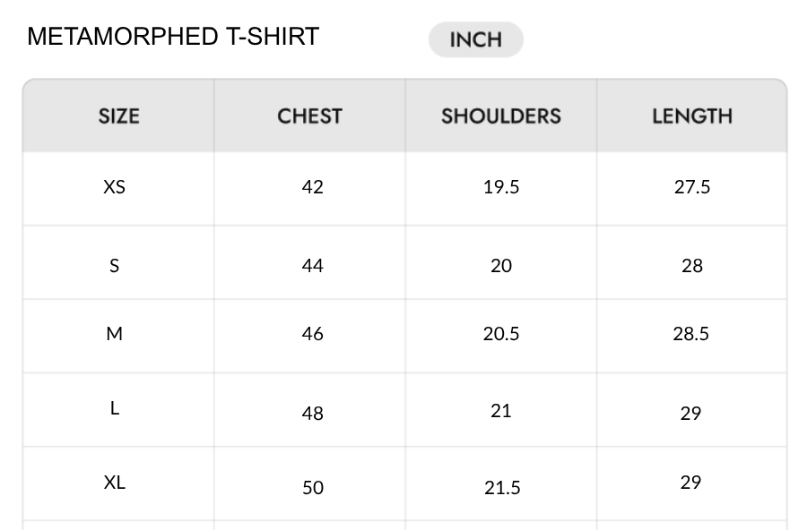 Size chart - INCH