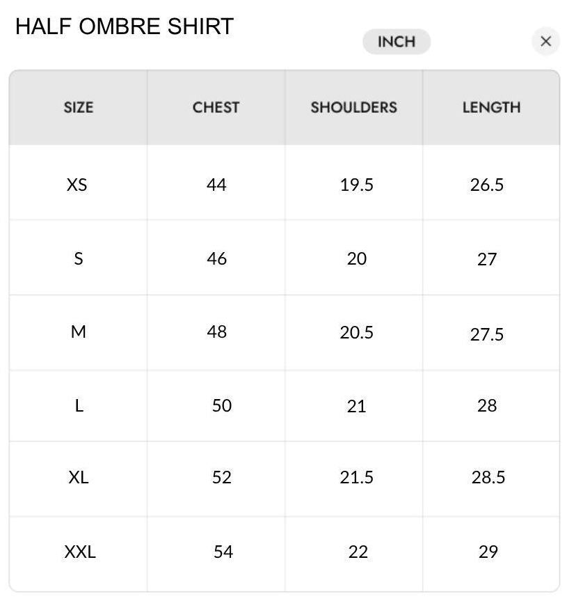 Size chart - INCH