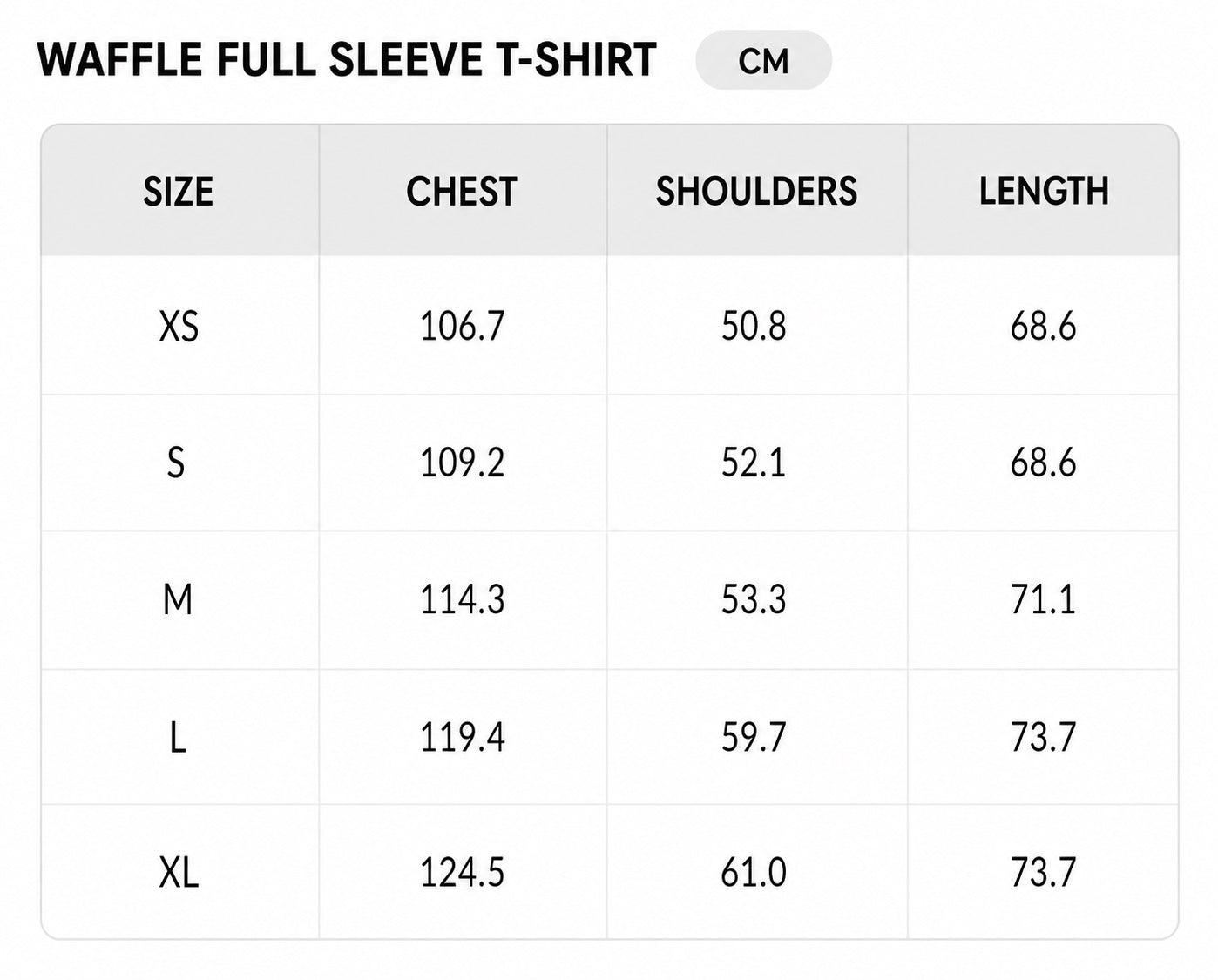Size chart - CM