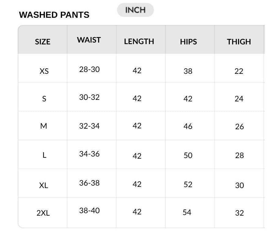 Size chart - INCH
