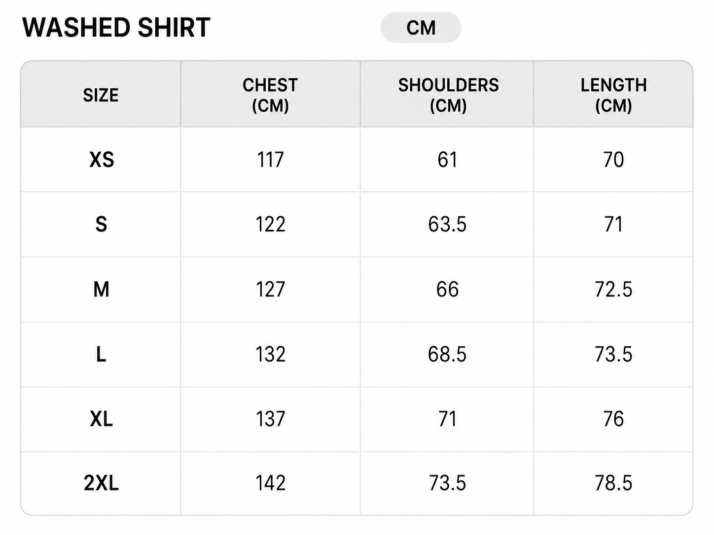 Size chart - CM