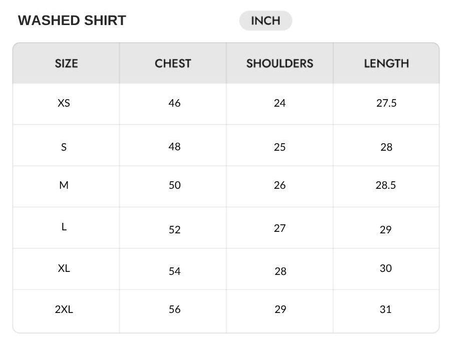 Size chart - INCH